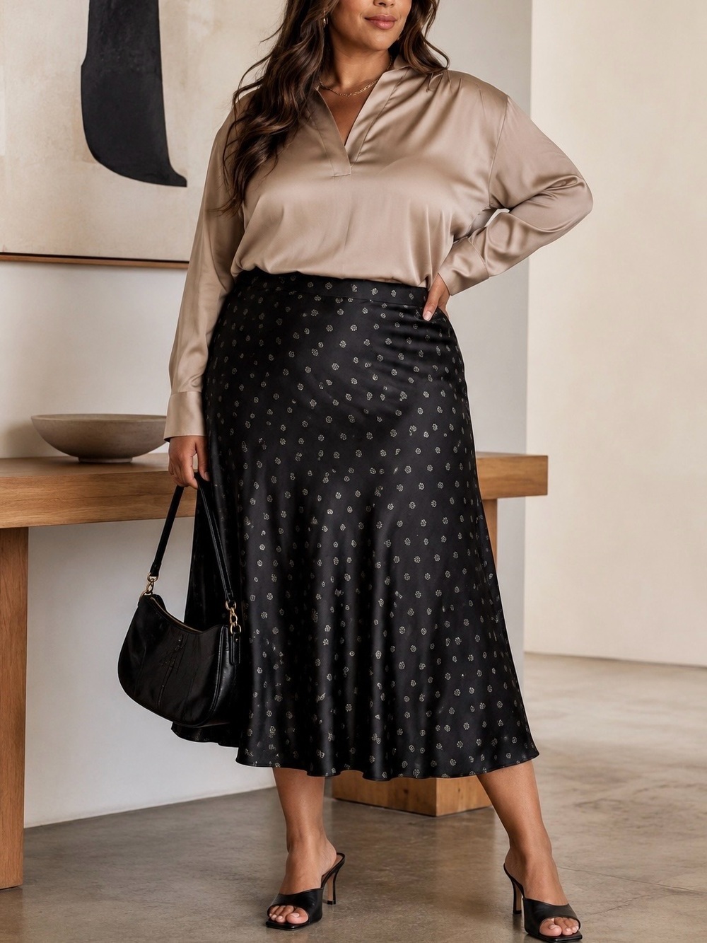 NWT Vince ‘Sun Dot Draped Slip Skirt’ in Black & White Plus Size 22W